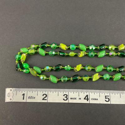 -161- COSTUME JEWELRY | Western Germany Green Necklace & Clip Earrings | Marked