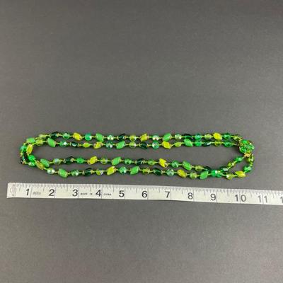 -161- COSTUME JEWELRY | Western Germany Green Necklace & Clip Earrings | Marked