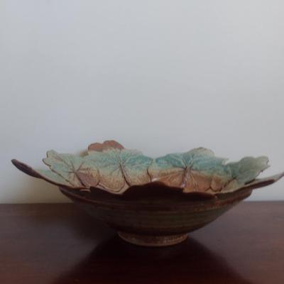 Pottery Leaf Edge Bowl- Approx 11 1/4" in Diameter