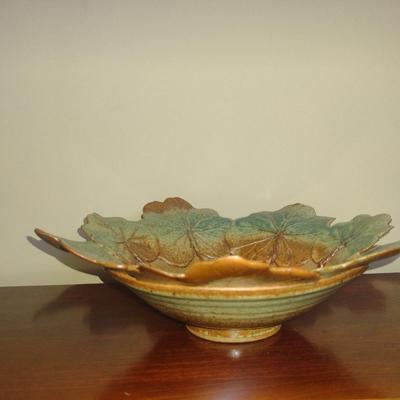 Pottery Leaf Edge Bowl- Approx 11 1/4" in Diameter
