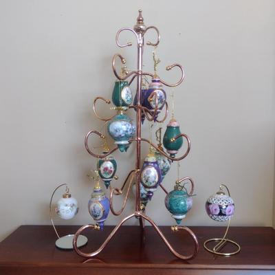 Hand Painted Porcelain Ornaments with Metal Tree