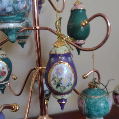 Hand Painted Porcelain Ornaments with Metal Tree