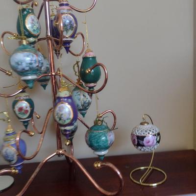 Hand Painted Porcelain Ornaments with Metal Tree