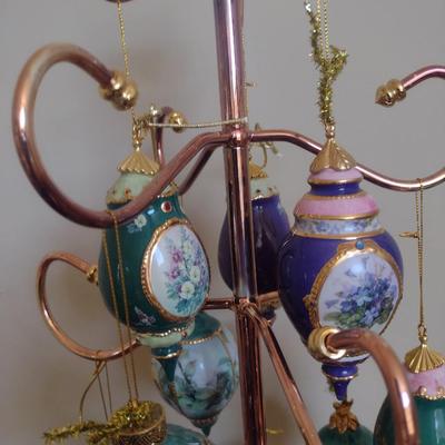 Hand Painted Porcelain Ornaments with Metal Tree