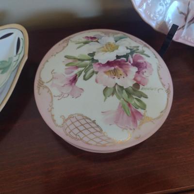 Collection of Hand Painted Porcelain- Plate, Trinket Box, Curved Dish