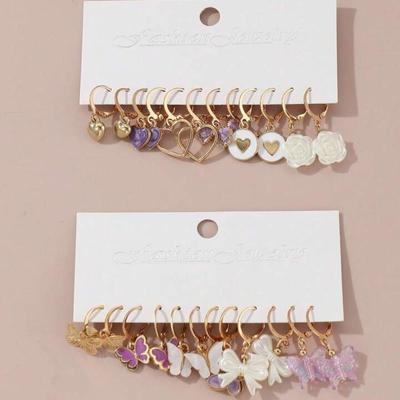 24 Pieces Heart & Butterfly & Faux Pearl & Bow & Flower Shaped Earrings Set Accessories Jewelry