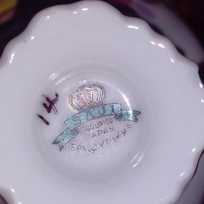Porcelain Cups, Saucers, and Condensed Milk Jar with Under Plate