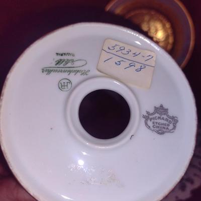 Porcelain Cups, Saucers, and Condensed Milk Jar with Under Plate