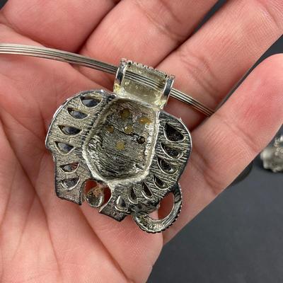 -180- JEWELRY | Elephant Silver Tone Necklace & Earrings Set