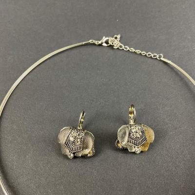 -180- JEWELRY | Elephant Silver Tone Necklace & Earrings Set