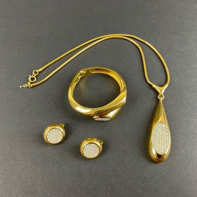 -181- TRIFARI | Gold Tone Bracelet, Necklace, & Earrings Matching Set | Marked
