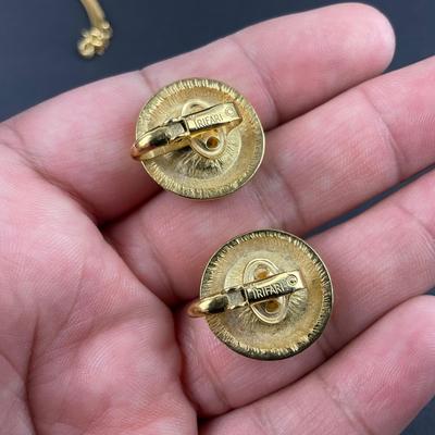 -181- TRIFARI | Gold Tone Bracelet, Necklace, & Earrings Matching Set | Marked
