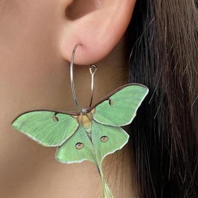 Acrylic Green Butterfly Wing Earrings Personalized Fashion Colorful Insect Moth Butterfly Hook Earrings Statement Lightweight Animal...