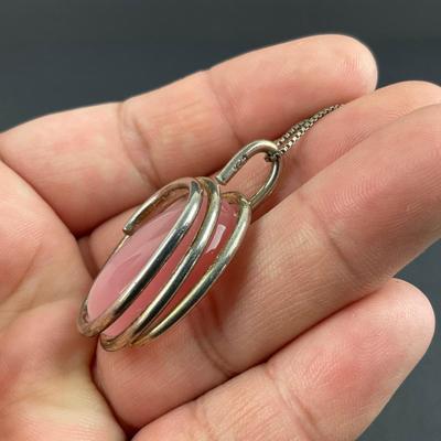 -186- SIVLER | Sterling 925 & Pink Stone Necklace | Marked