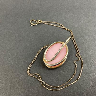 -186- SIVLER | Sterling 925 & Pink Stone Necklace | Marked