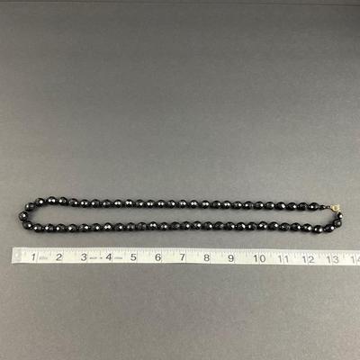 -187- COSTUME JEWELRY | Black Beaded Necklace & Earrings Set
