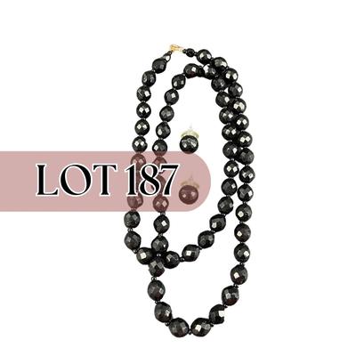 -187- COSTUME JEWELRY | Black Beaded Necklace & Earrings Set