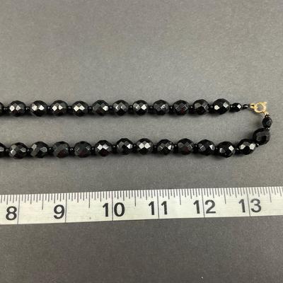 -187- COSTUME JEWELRY | Black Beaded Necklace & Earrings Set