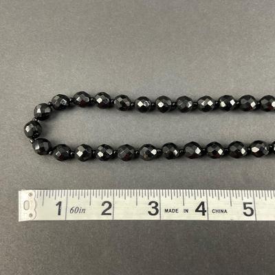 -187- COSTUME JEWELRY | Black Beaded Necklace & Earrings Set