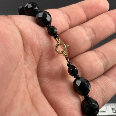 -187- COSTUME JEWELRY | Black Beaded Necklace & Earrings Set