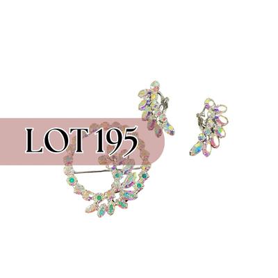 -195- B DAVID | Aurora Borealis Brooch & Earrings Set | Marked