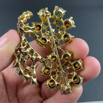 -196- LISNER | Uranium | Green & Blue Rhinestone Brooch & Earrings | Marked