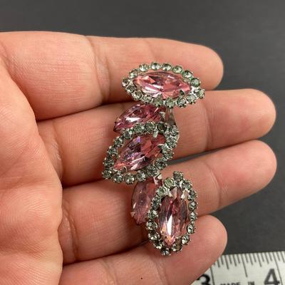 -198- WEISS | Pink Rhinestone Brooch & Clip Earrings | Marked
