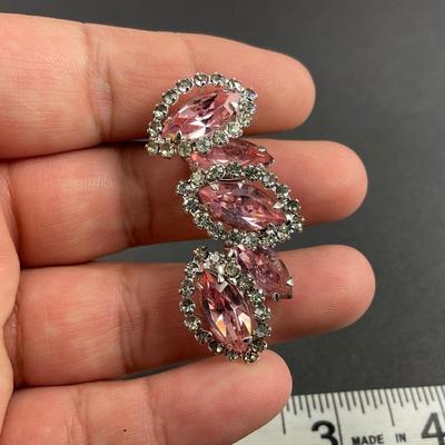 -198- WEISS | Pink Rhinestone Brooch & Clip Earrings | Marked