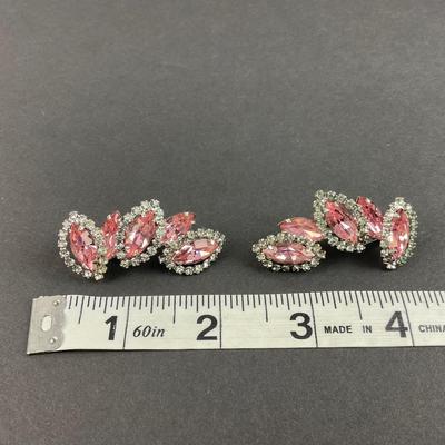 -198- WEISS | Pink Rhinestone Brooch & Clip Earrings | Marked