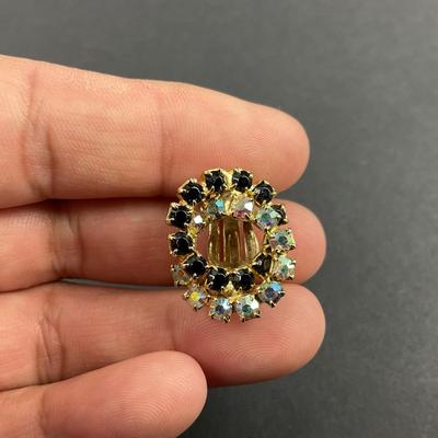 -199- COSTUME JEWELRY | Unmarked Rhinestone Brooch & Clip Earrings