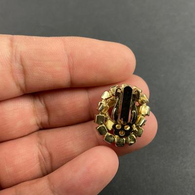 -199- COSTUME JEWELRY | Unmarked Rhinestone Brooch & Clip Earrings