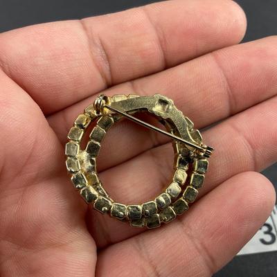 -199- COSTUME JEWELRY | Unmarked Rhinestone Brooch & Clip Earrings