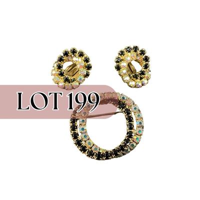-199- COSTUME JEWELRY | Unmarked Rhinestone Brooch & Clip Earrings