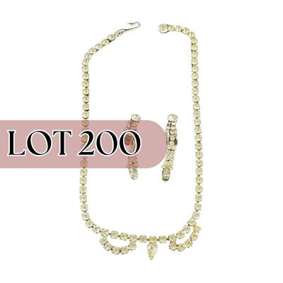 -200- COSTUME JEWELRY | Rhinestone Unmarked Necklace & Clip Earrings