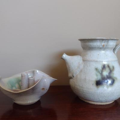 Pottery Ikebana Vase and Tea Pot