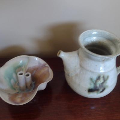 Pottery Ikebana Vase and Tea Pot