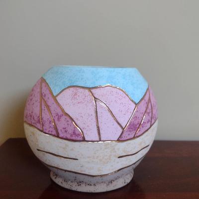 Hand Painted Southwestern Design Pottery Vase- Approx 5" Tall