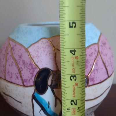 Hand Painted Southwestern Design Pottery Vase- Approx 5" Tall