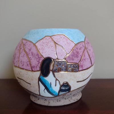 Hand Painted Southwestern Design Pottery Vase- Approx 5" Tall