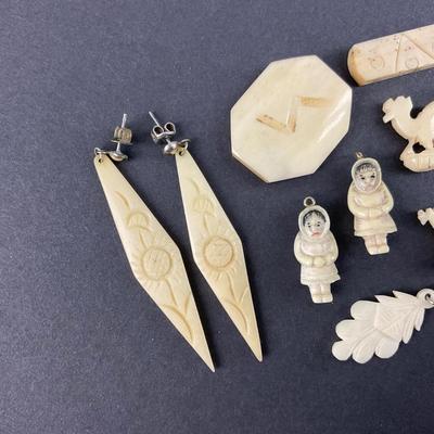-205- JEWELRY | Assortment Of Miscellaneous Carved Bone Pieces