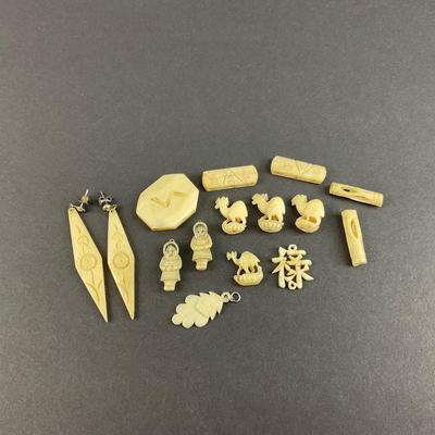-205- JEWELRY | Assortment Of Miscellaneous Carved Bone Pieces