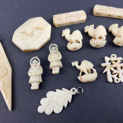 -205- JEWELRY | Assortment Of Miscellaneous Carved Bone Pieces