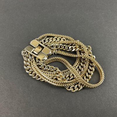 -210- MONET | Gold Tone Multi Strand Bracelet | Marked