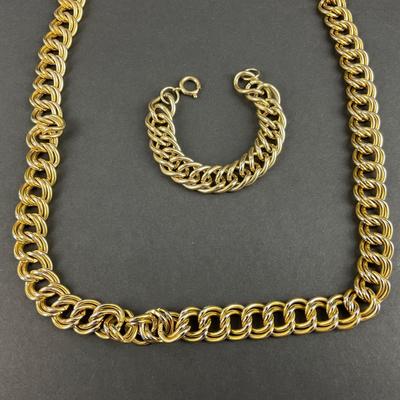-218- TRIFARI | Gold Tone Necklace & Bracelet Set | Marked