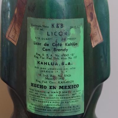 Vintage Aztec Design Glazed Ceramic Kahlua Bottle