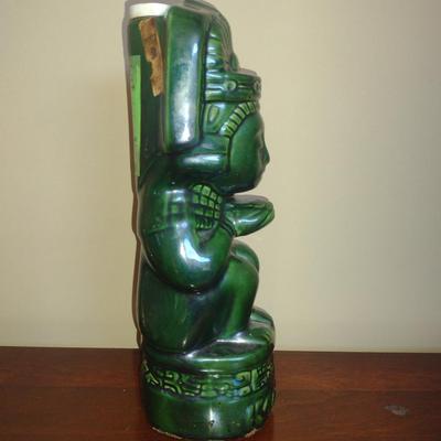 Vintage Aztec Design Glazed Ceramic Kahlua Bottle
