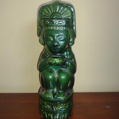 Vintage Aztec Design Glazed Ceramic Kahlua Bottle