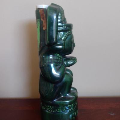 Vintage Aztec Design Glazed Ceramic Kahlua Bottle