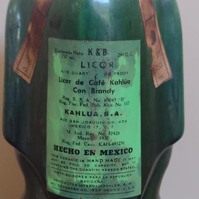 Vintage Aztec Design Glazed Ceramic Kahlua Bottle
