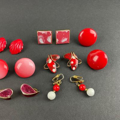 -223- COSTUME JEWELRY | Assortment Of Red Clip Earrings